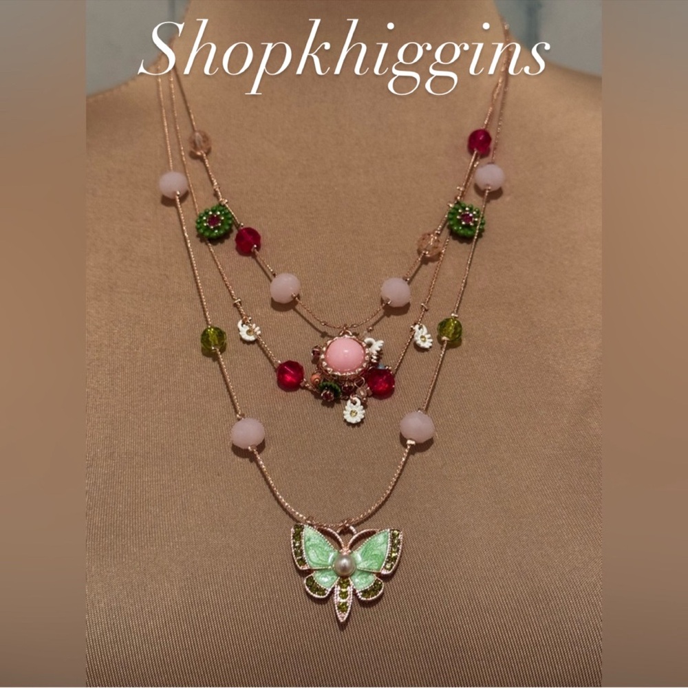 NWT 🦋 Betsey Johnson Layered Butterfly Necklace with charms
